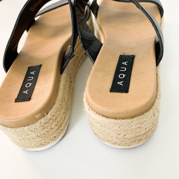 AQUA Ayden Black Leather Espadrille Slide Platform Sandals 10 - Picture 8 of 9